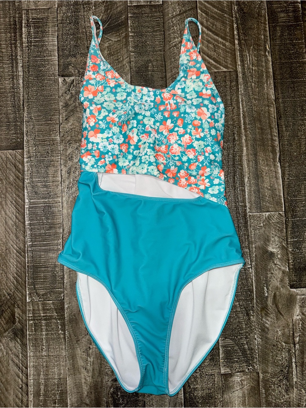 Pink Lily Teal Floral Cutout One-Piece Swimsuit